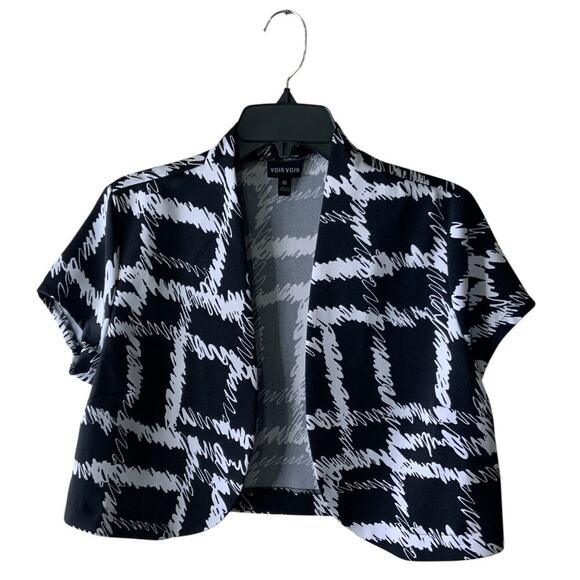 Voir Voir Bolero Cropped Top Womens 10 Short Sleeve Open Front Abstract Casual - Picture 1 of 6